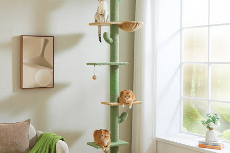 Tall Cat Tree Cactus Floor to Ceiling Cat Tower 95-108" Sisal Scratching Post for Indoor Cats