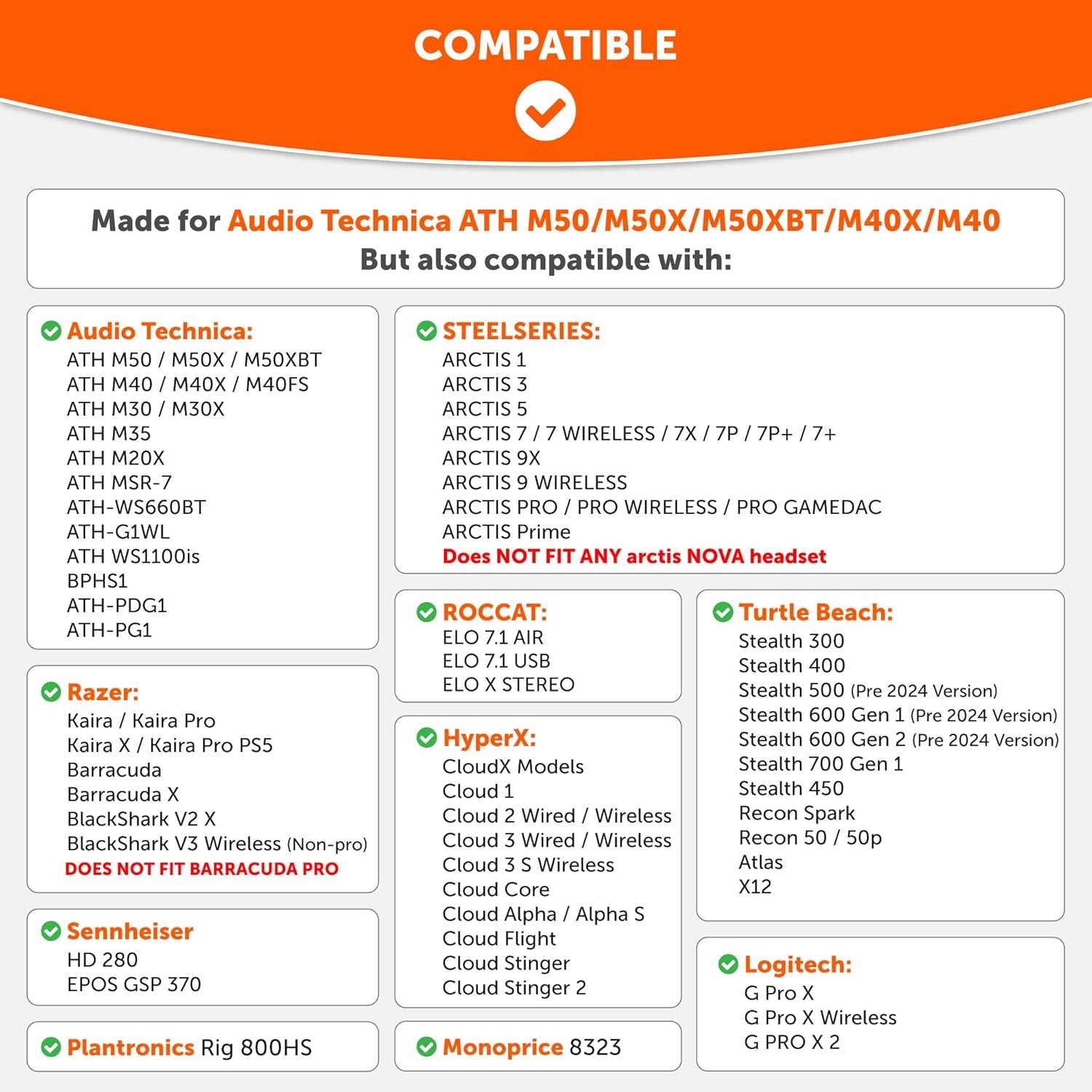 Wicked Cushions Velour Replacement Earpads for ATH M50X - Compatible with ATH M40X / M50XBT / Hyperx Cloud 1 & 2 / Steelseries Arctis 3/5 / 7 / 9X & Pro/Stealth 600 & More (Black)